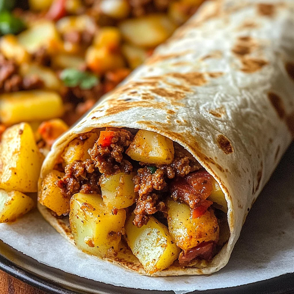 Breakfast Burrito with Potatoes and Chorizo