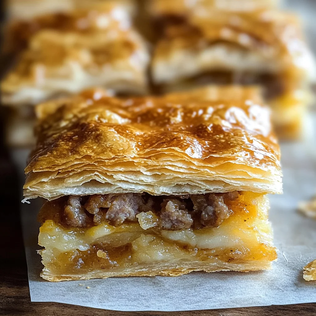 Delicious Breakfast Puff Pastry Bars with Sausage and Cheese