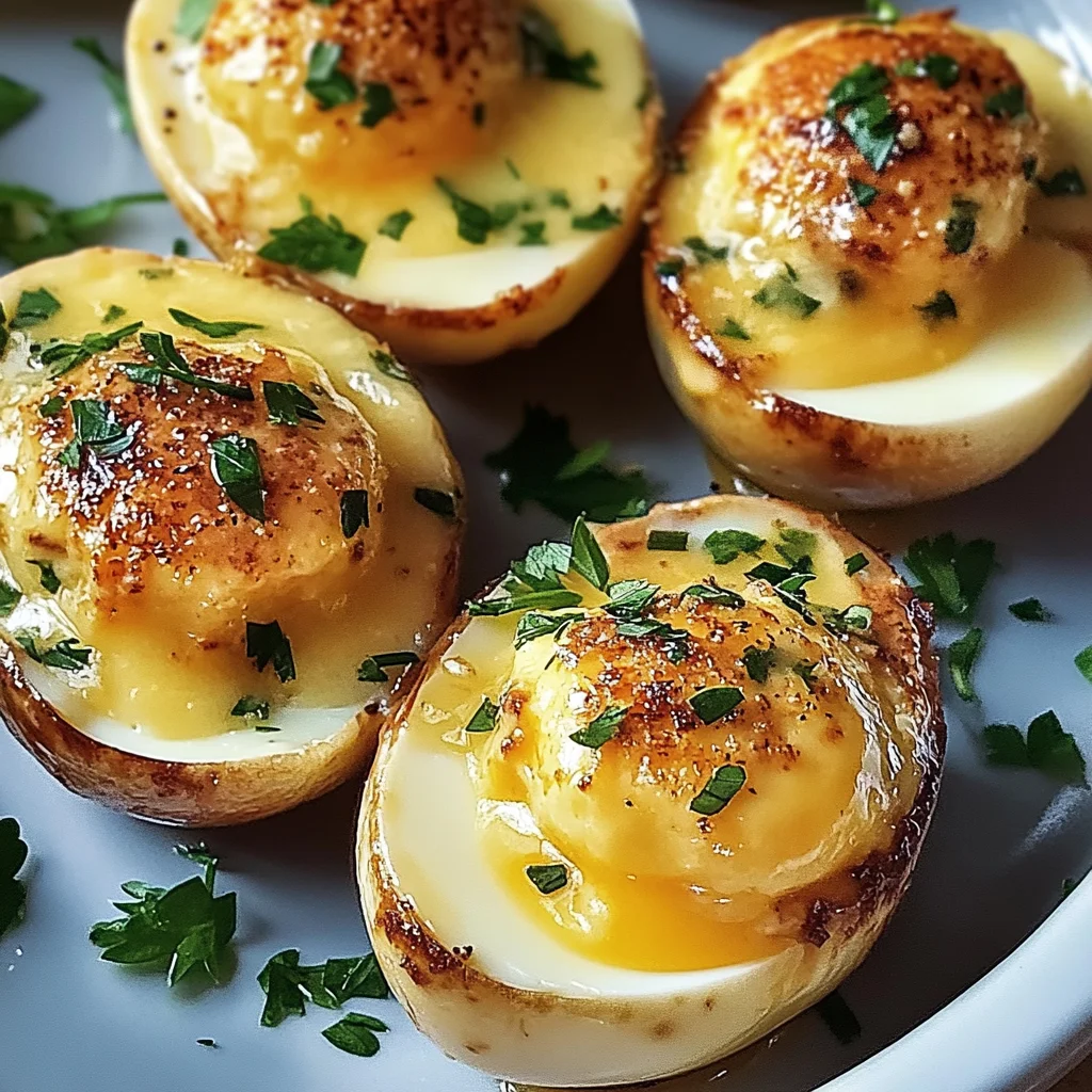 Delicious Eggs Jeanette Stuffed with Garlic and Parsley