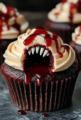 Delicious Halloween Vampire Bite Cupcakes with Creepy Blood Drips