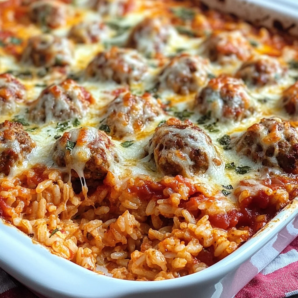 Dump & Bake Cheesy Meatball Rice Casserole