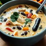 Easy Creamy Chicken Soup with Poblanos and Black Beans
