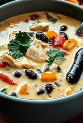 Easy Creamy Chicken Soup with Poblanos and Black Beans