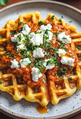 Egg Waffles with Romesco and Goat Cheese