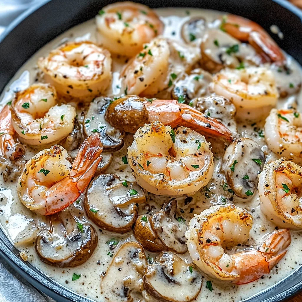 Garlic Shrimp in Creamy Mushroom Sauce