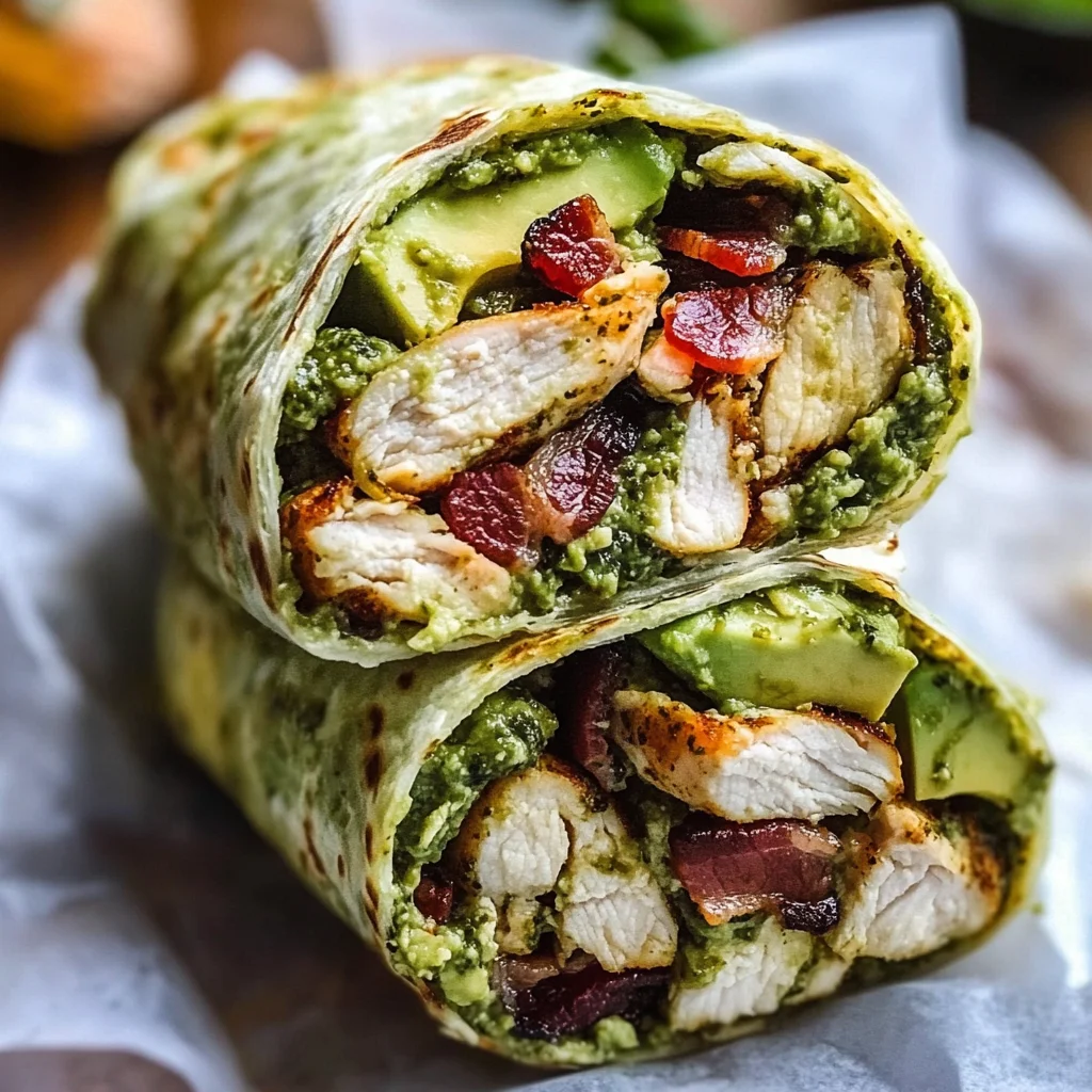 Pesto Chicken and Avocado Bacon Salad Wraps