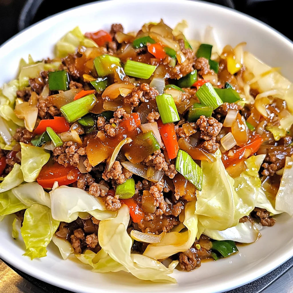 Spicy Mongolian Ground Beef and Cabbage Noodles