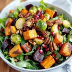 Warm Roasted Veggie Salad with Maple Dijon Vinaigrette