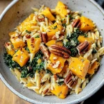 Delicious Butternut Squash Orzo with Creamy Kale and Pecans