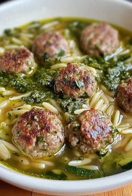 Delicious Meatball and Courgette Orzo Broth with Homemade Pesto