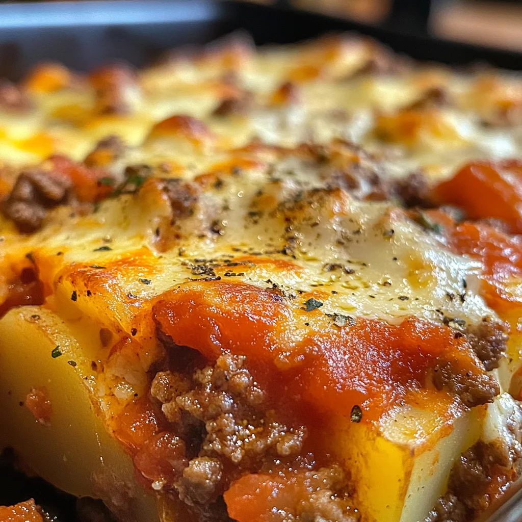 Ground Beef and Potato Casserole with Tomato Sauce