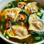 Hearty Potsticker Soup with Mushrooms & Bok Choy