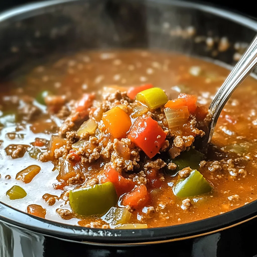 High Protein Stuffed Pepper Soup Recipe for the Slow Cooker