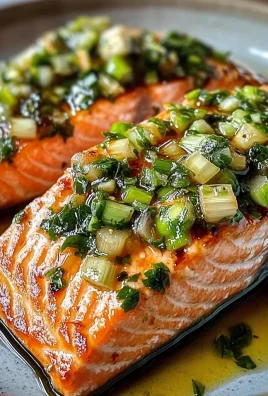 Miso Butter Salmon with Sizzled Scallion Salsa Verde