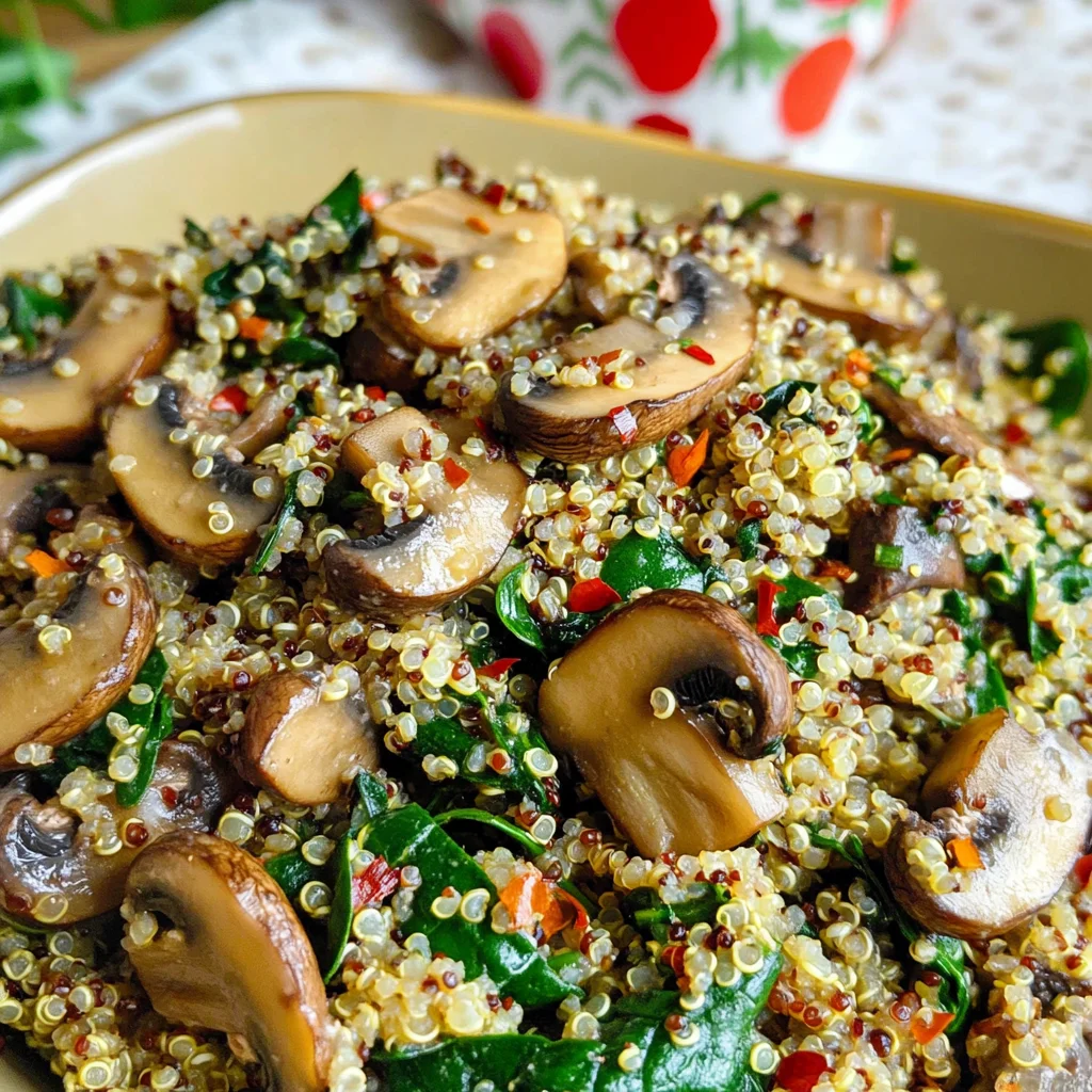 Warm Mushroom Spinach Quinoa Salad