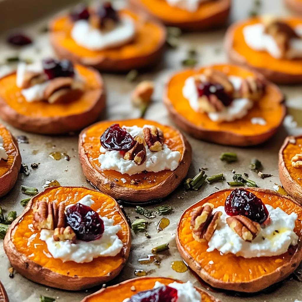 Crispy Sweet Potato Rounds with Creamy Goat Cheese and Toppings