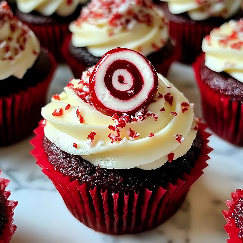 Delicious Halloween Bloody Red Velvet Cupcakes with Peppermint Frosting