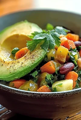 Delicious Warm Avocado & Vegetable Stew with Spinach and Beans