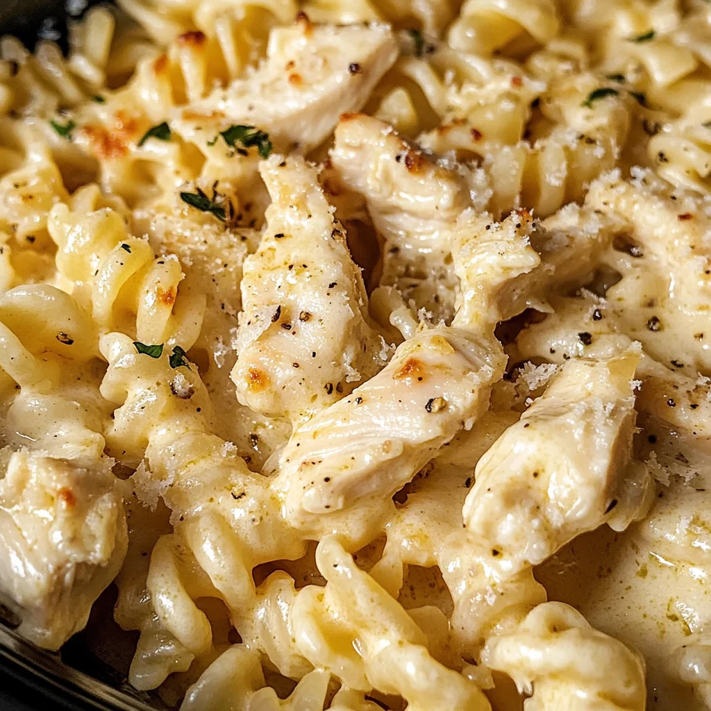Easy 4 Ingredient Crockpot Garlic Parm Chicken Pasta Recipe