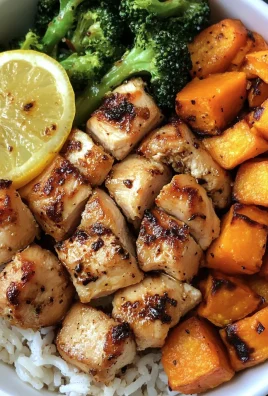Healthy Chicken & Sweet Potato Rice Bowl with Lemon and Veggies