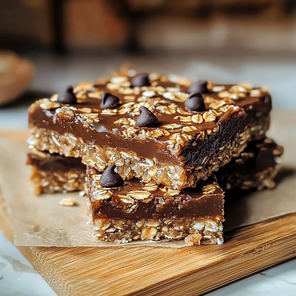 Healthy No-Bake Oatmeal Bars with Chocolate and Peanut Butter