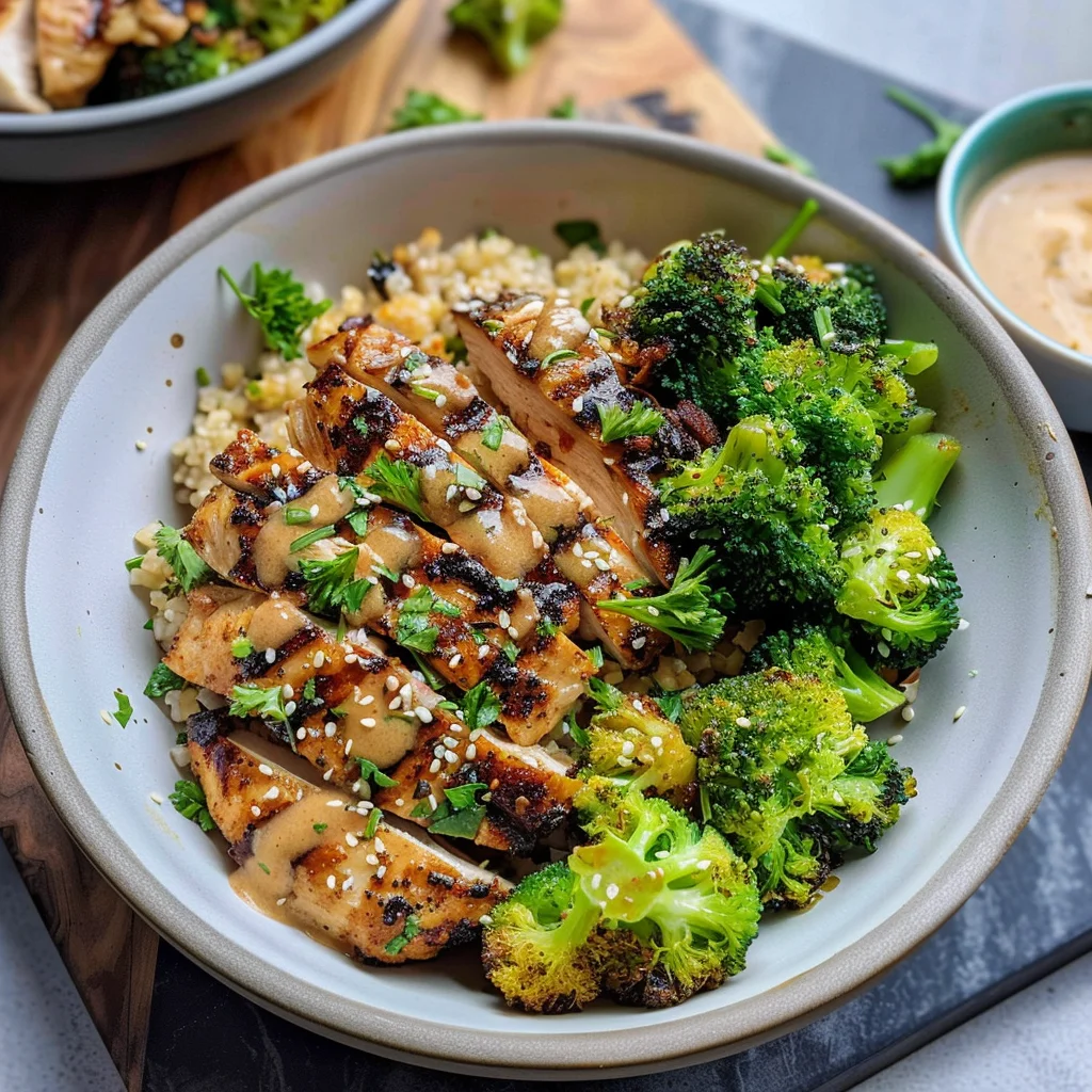 Grilled Chicken & Broccoli Bowls With Creamy Garlic Sauce Delight Your Taste Buds!