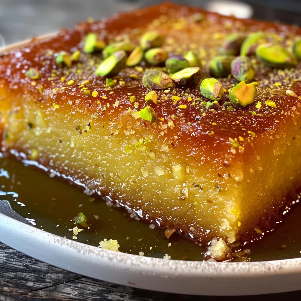 Saffron Pistachio Basbousa Recipe: A Middle Eastern Delight