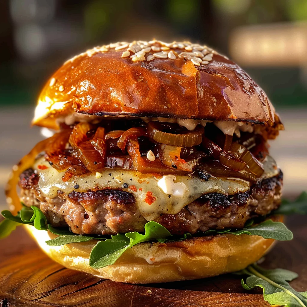 Turkey Burgers with Caramelized Onions and Aioli