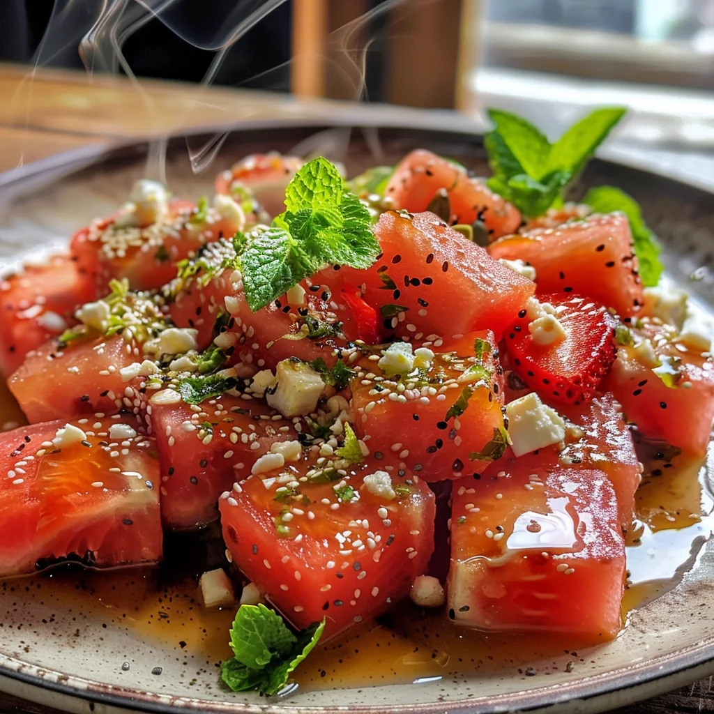 Watermelon Salad With Strawberries & Honey Lime Dressing