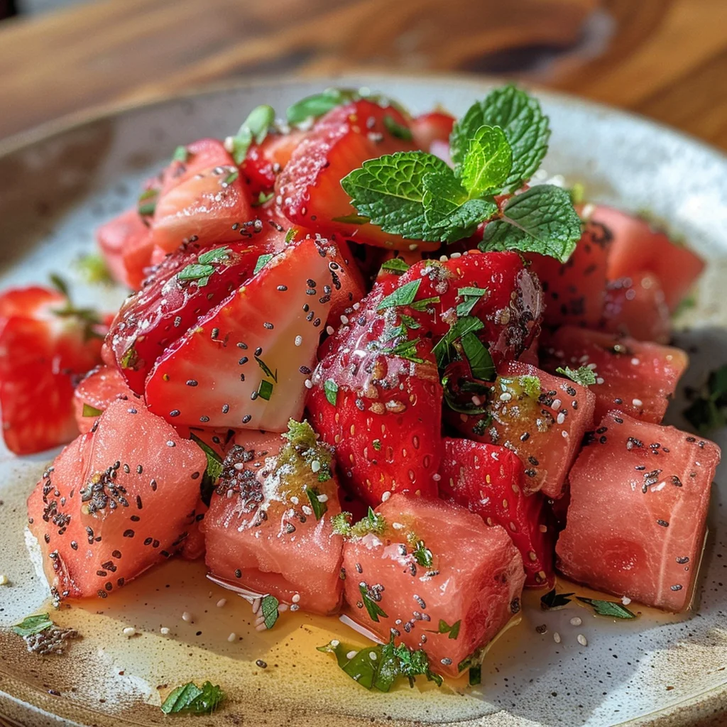 Watermelon Salad With Strawberries & Honey Lime Dressing image 2