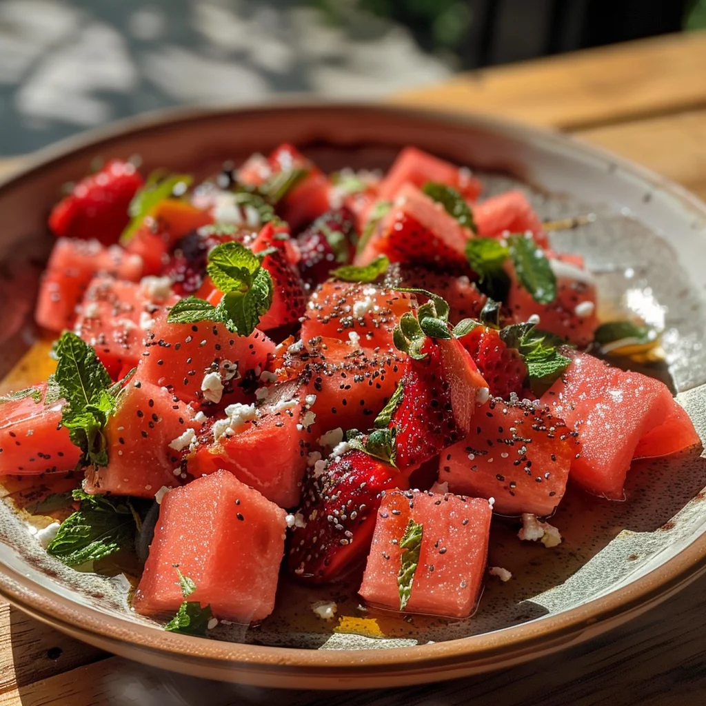 Watermelon Salad With Strawberries & Honey Lime Dressing image 3