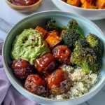 Barbecue Meatball Bowls with Avocado Goddess Sauce