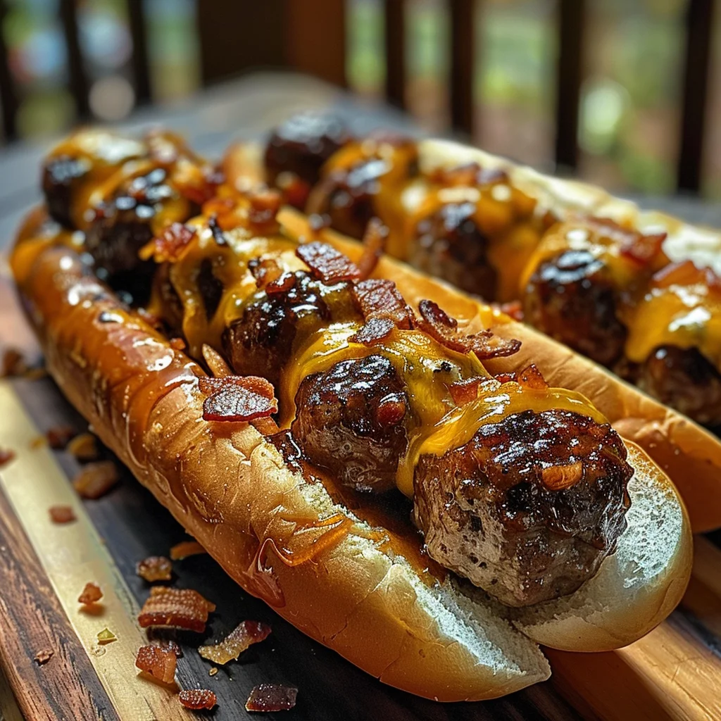 Bourbon BBQ Bacon Cheeseburger Meatball Subs Ready in 30 Minutes