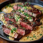 Cast Iron Bavette Steak with Whiskey Garlic Cream Sauce