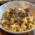 Garlic Butter Steak Tips with Cheesy Rigatoni