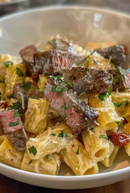 Garlic Butter Steak Tips with Cheesy Rigatoni