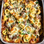 Golden Cheese Steak Tortellini Casserole