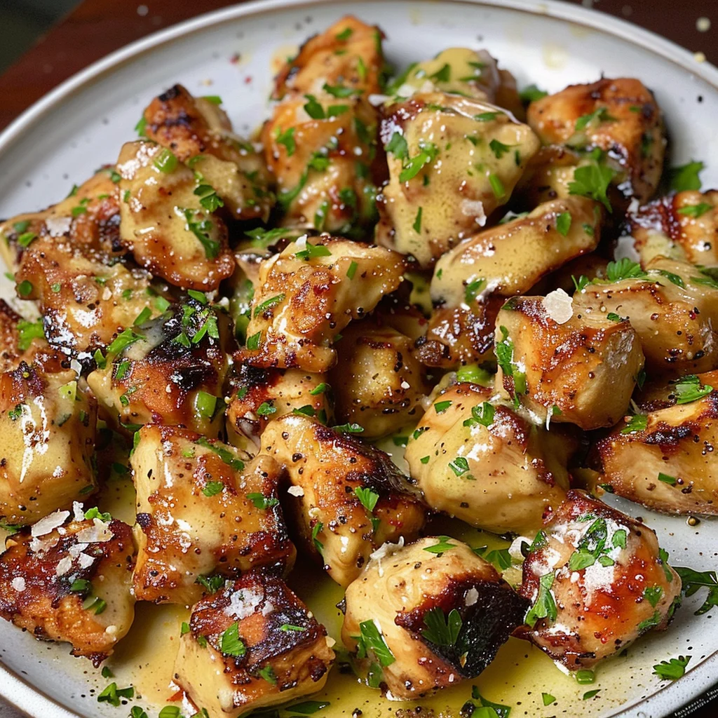 Grilled Chicken Bites with Creamy Garlic Sauce