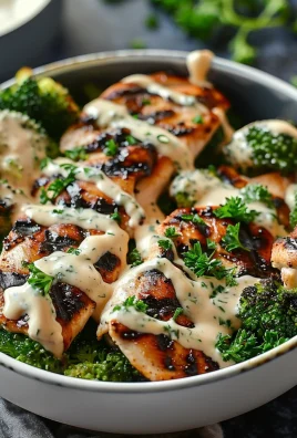 Grilled Chicken & Broccoli Bowls with Creamy Garlic Sauce