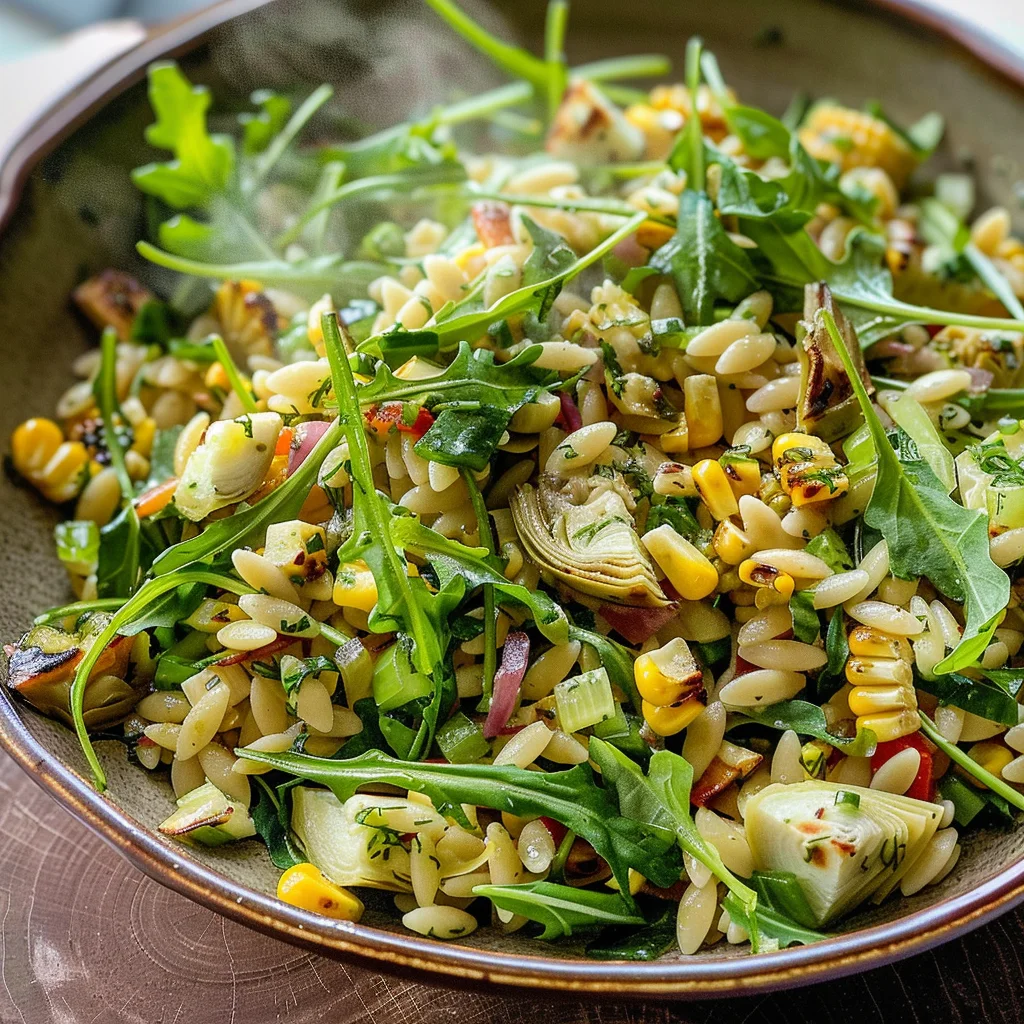Grilled Corn Orzo Salad with Scallion Dill Dressing