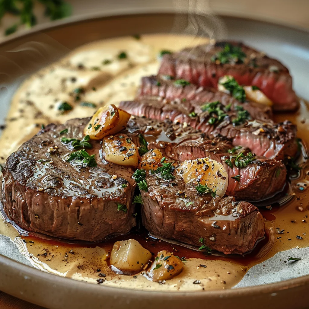 Juicy Steak with Creamy Garlic Sauce