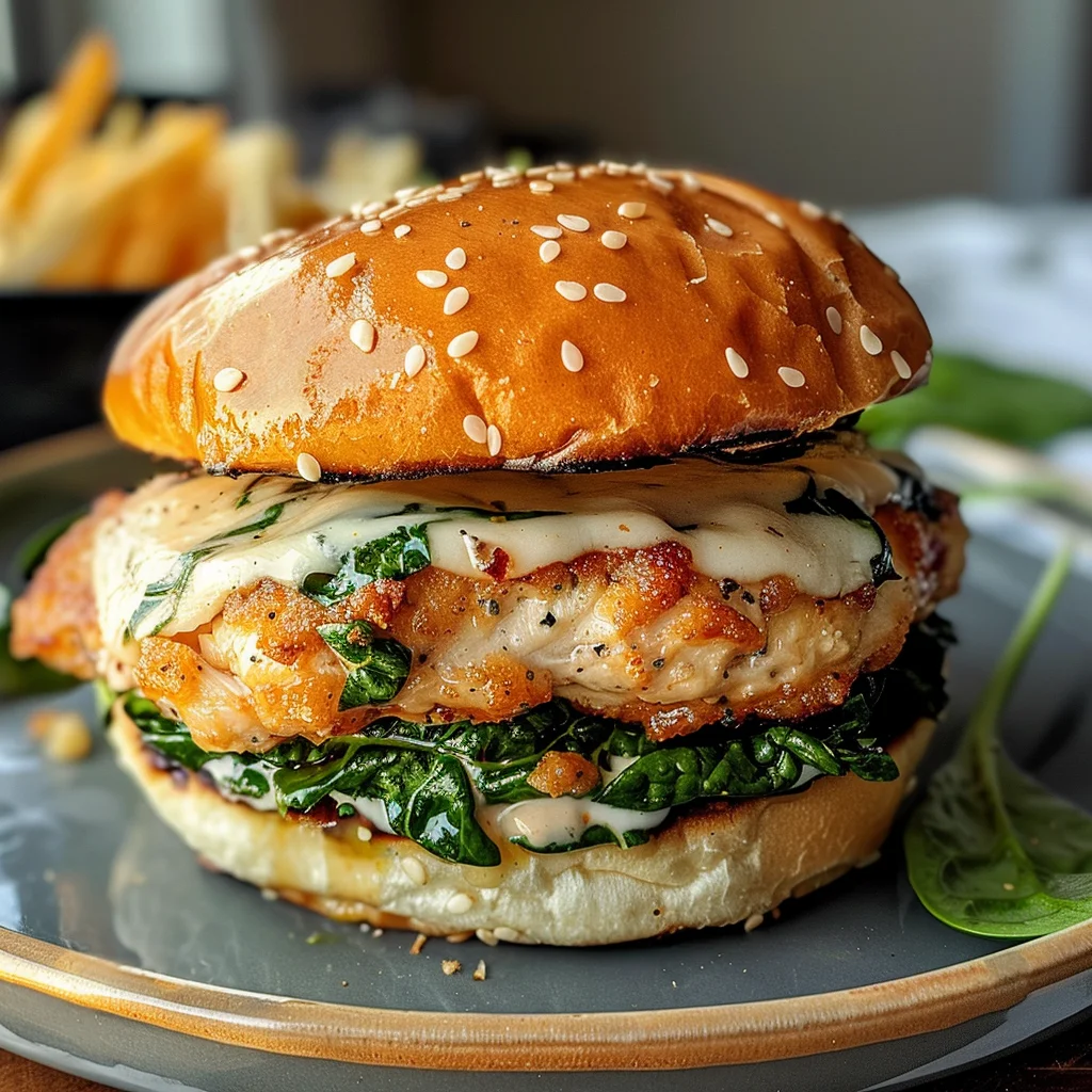 White Cheddar and Spinach Chicken Burgers
