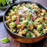 Brussels Sprouts and Bacon Pesto Pasta