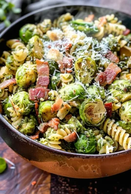 Brussels Sprouts and Bacon Pesto Pasta
