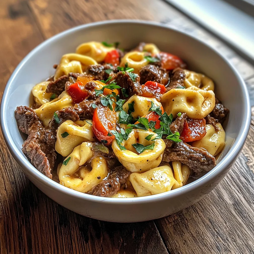 Cheesesteak Tortellini in Rich Provolone Sauce