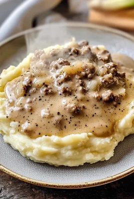 Delicious Hamburger Gravy Over Mashed Potatoes