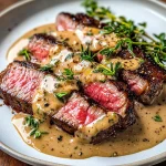 French Seared Steak with Cognac Cream Sauce