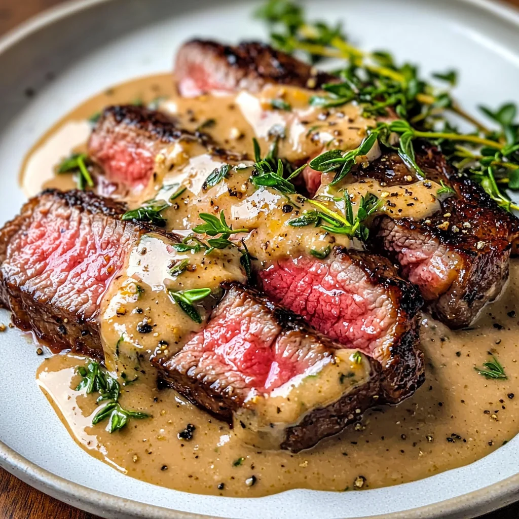 French Seared Steak with Cognac Cream Sauce