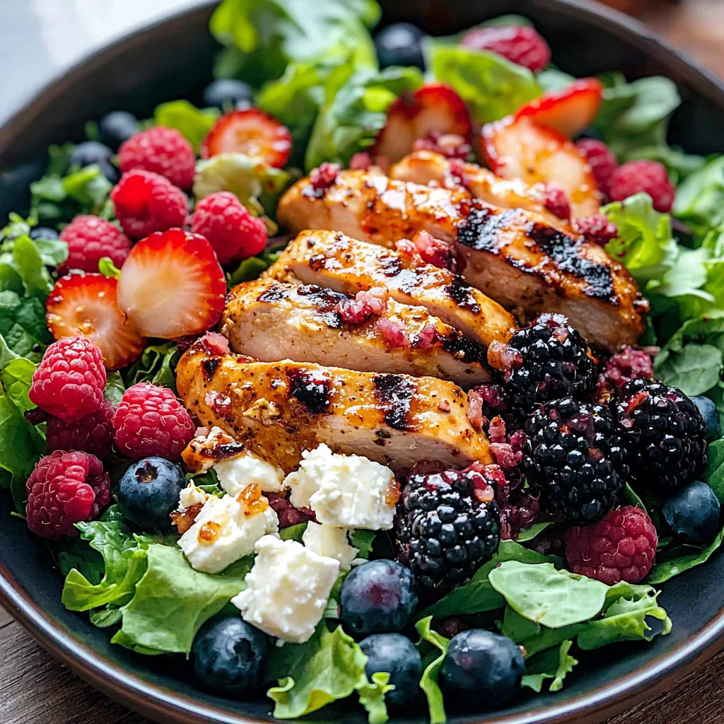 Grilled Berry Feta Chicken Salad with a Sweet Chipotle Dressing