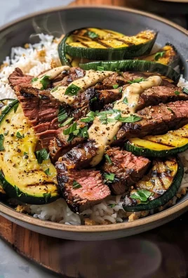 Grilled Steak Bowl with Creamy Sauce & Grilled Zucchini